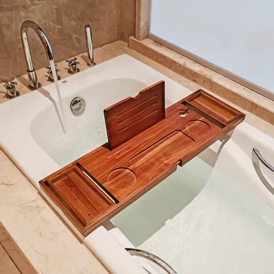 Organizador de ducha de madera de teca ajustable, estante de baño extensible, bandeja Caddy para bañera