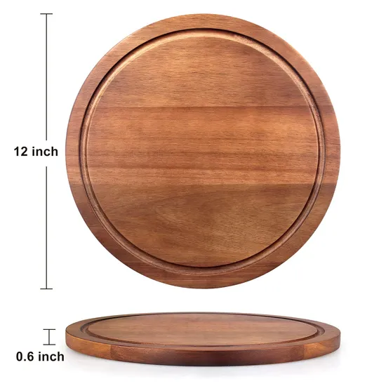 Tabla de cortar de madera redonda directa de fábrica con ranura para jugo