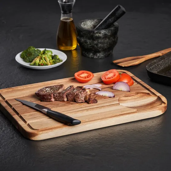 Tabla para cortar y servir de madera de acacia extra grande con ranura para jugo