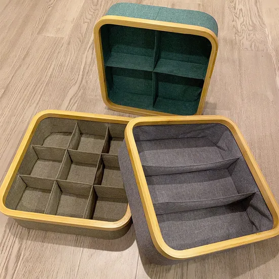 Caja de almacenamiento con cajón de tela Oxford circular de bambú para ropa interior del hogar, calcetines, artículos diversos y clasificación de aperitivos