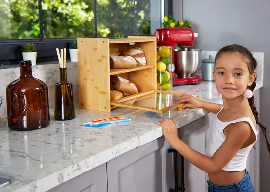 Caja de almacenamiento de pan y pastelería de bambú rectangular transparente para snack