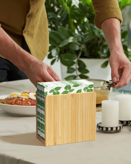 Dispensador de pañuelos de mesa de bambú independiente para cocina/comedor/restaurante/hotel