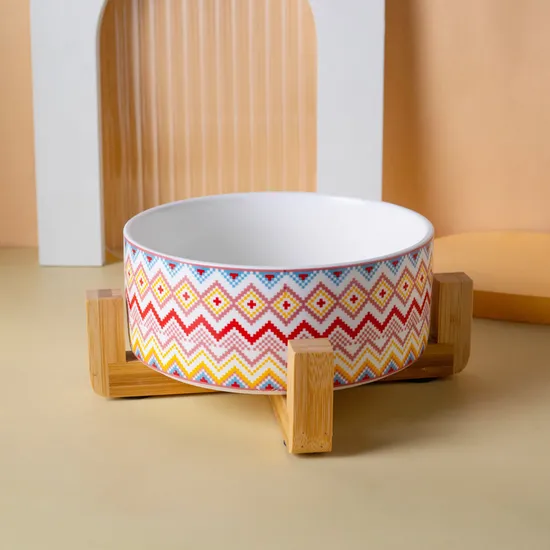 Cuenco de cerámica para perros y gatos con patas altas de madera maciza