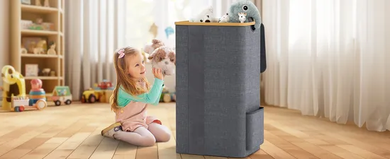 Cesta de lavadero de bambú del arte del paño de Oxford plegable de gran capacidad para el cuarto de baño