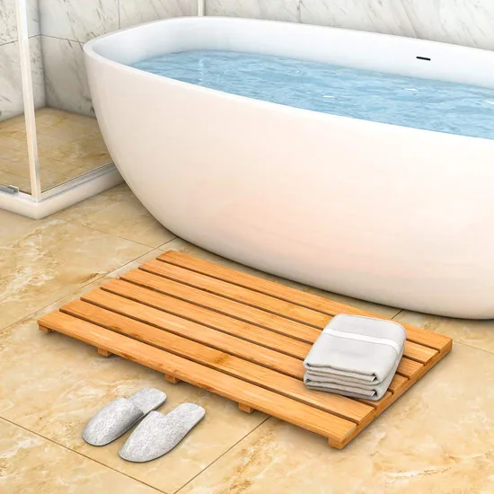 Alfombra de baño de bambú antideslizante resistente y gruesa para ducha de lujo