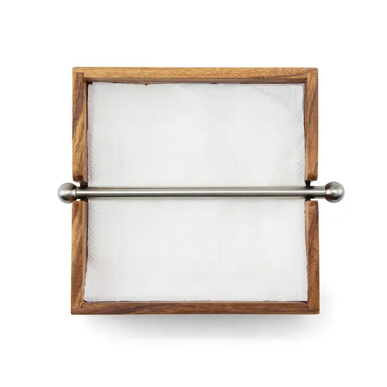 Servilletero de madera de acacia con barra central de acero inoxidable ponderada