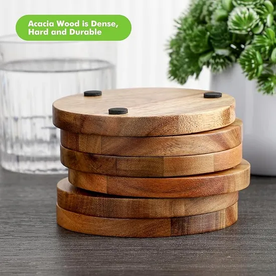 Posavasos de madera de acacia redondos respetuosos del medio ambiente personalizados con soporte para una vida verde