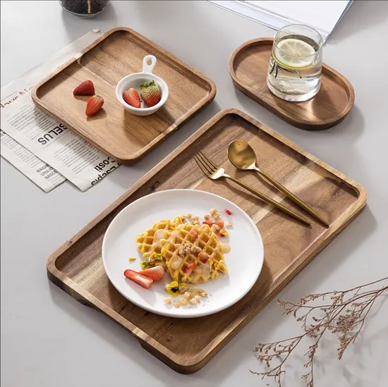 Bandeja decorativa de madera de bambú vintage para servir aperitivo/café/decoración del hogar