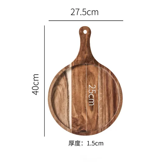 Bandeja funcional redonda personalizada para servir embutidos y quesos de madera de acacia con asa Bulkbuy