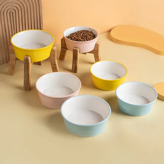 Cuenco de cerámica para perros y gatos con protección para el cuello para alimentar agua y comida