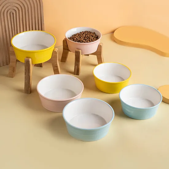 Cuenco de cerámica para perros y gatos con protección para el cuello para alimentar agua y comida