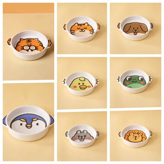 Cuenco de cerámica para perros y gatos de estilo coreano con doble animal mágico, soporte de oreja y bambú
