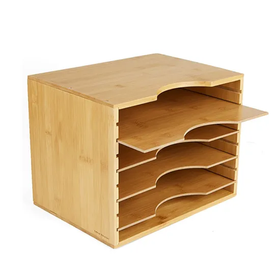 Estante organizador de almacenamiento de partición de bambú multicapa desmontable, archivador de madera para suministros de oficina