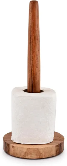 Soporte para toallas de papel de madera de Acacia, soporte para rollos de papel para cocina, inodoro, despensa y baño