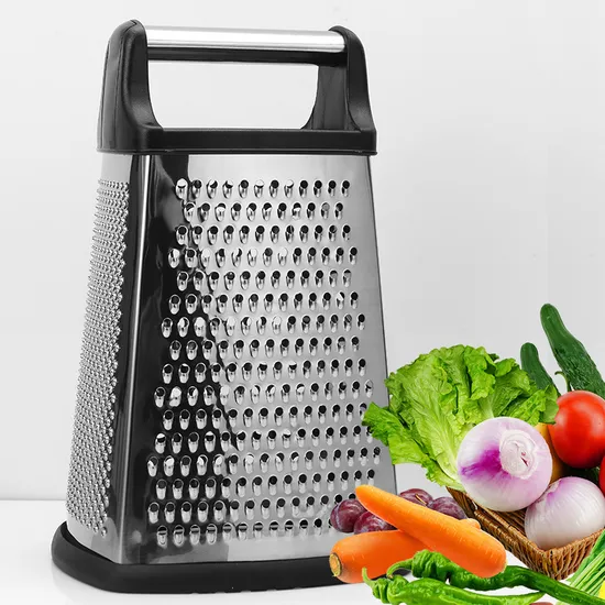Herramienta de cocina Rallador de queso triturador de alimentos de patatas de jengibre de queso de acero inoxidable de mano de 4 lados