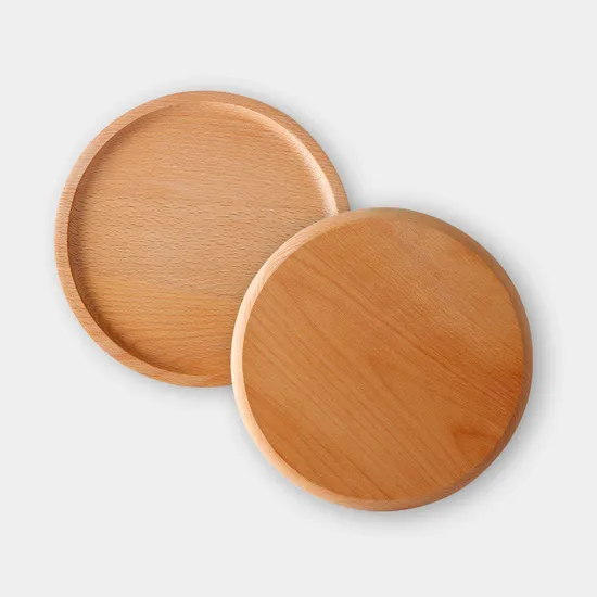 Juego de platos de cena y postre redondos decorativos de madera de haya de alta resistencia