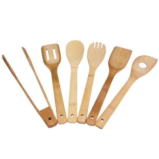Juego de utensilios de cocina de bambú antiadherentes y portátiles para barbacoa