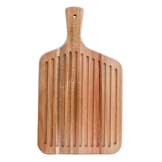 Tabla de cortar pan de madera con forma de padde y mango