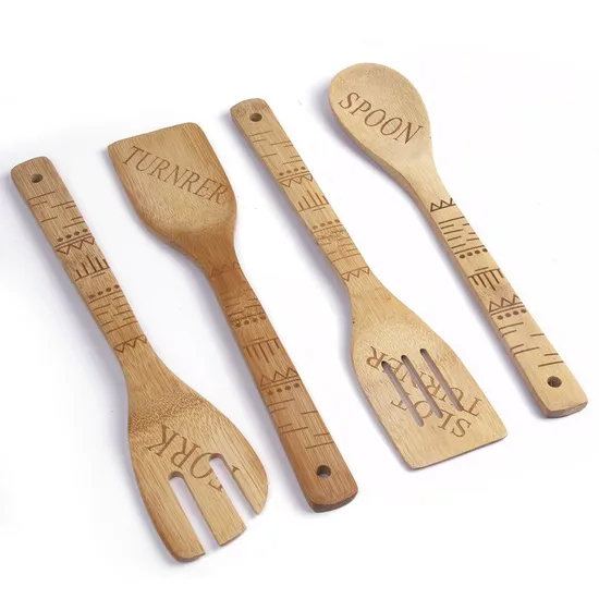 Espátula de bambú de la cuchara de la bifurcación de la etiqueta privada para cocinar de la cocina