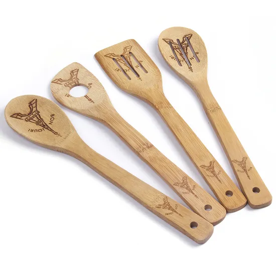 Espátula y cuchara ranurada de bambú grabada con láser personalizada para cocina