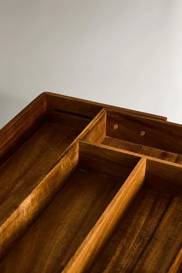Organizador de cajones de cocina de acacia de lujo con 8 ranuras y divisores para cubiertos, utensilios y cubiertos
