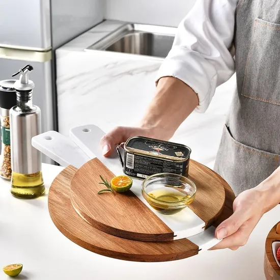 Tabla de cortar de mármol de madera de Acacia de mano de color Patchwork para carne, pan, fruta