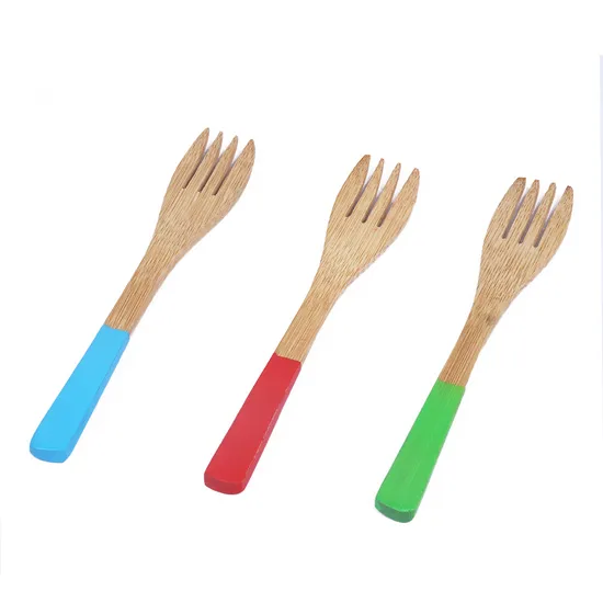 Tenedor de camping de bambú para bebé con mango colorido