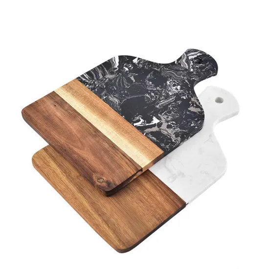 Tabla de servir de madera de mármol blanco/negro para queso/embutidos/bocadillos