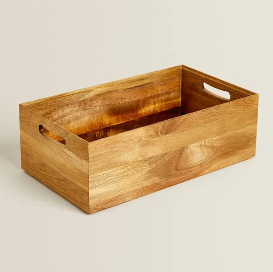 Caja de almacenamiento de madera de acacia, juego de 2 con asa