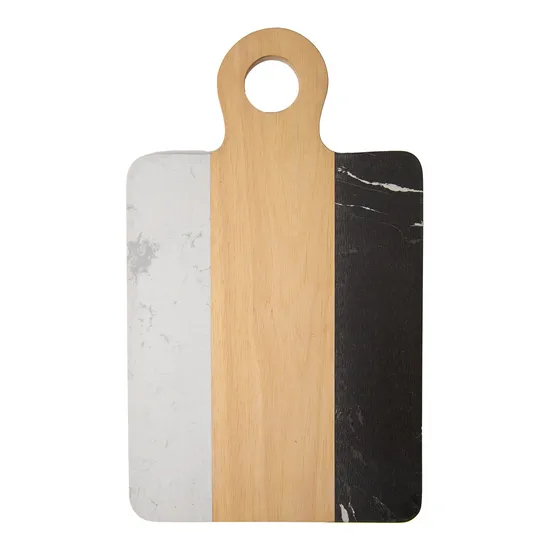 Tabla de cortar queso duradera de mármol y madera con orificio para colgar