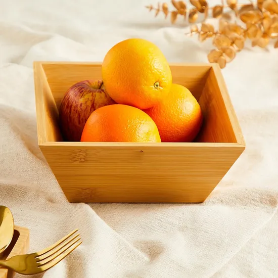 Ensaladera de bambú de forma cuadrada, cuenco para servir para cocina