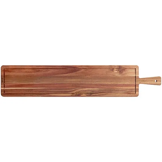 Tablero de charcutería de madera con forma de paleta larga para eventos