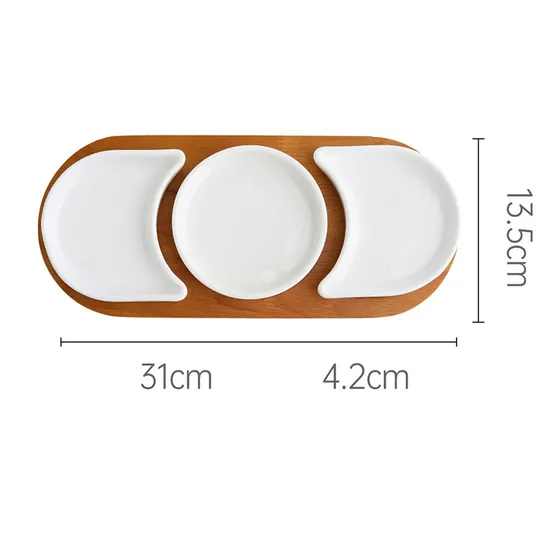 Bandeja de servicio de bambú giratoria, platos de cerámica divididos extraíbles