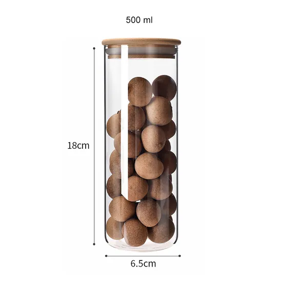 Comercio al por mayor de alto tarro de almacenamiento de alimentos de vidrio de borosilicato con tapa de bambú