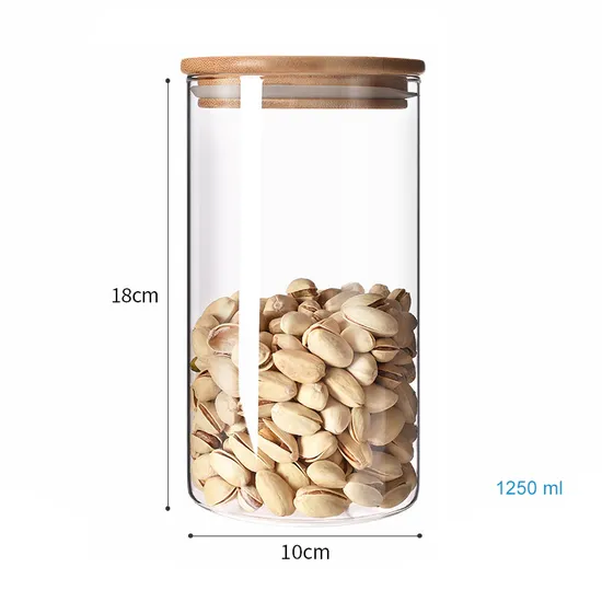 Envase redondo claro del acondicionamiento de los alimentos de la galleta de las pastas del caramelo de la cristalería de borosilicato con las tapas de bambú