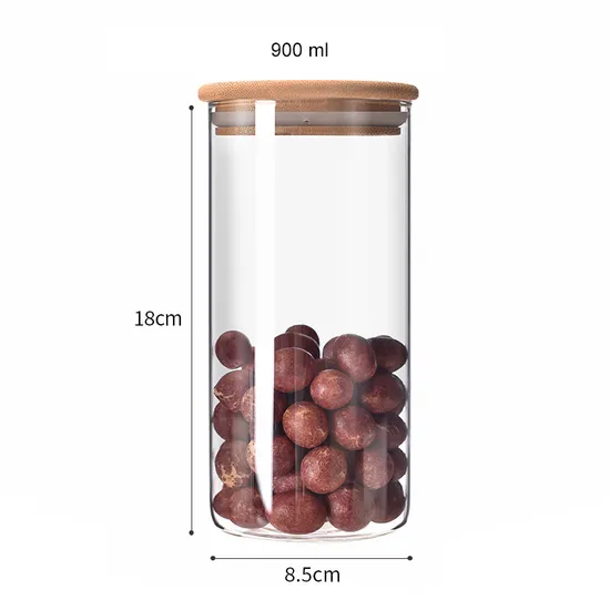 Tarro de vidrio redondo para almacenamiento de alimentos, 450ml, 550ml, 750ml, 900ml, con tapa de madera de bambú