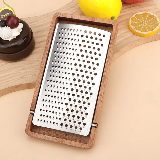 Nuevo Rallador Removalbe de acero inoxidable con caja Base de madera para queso/limón