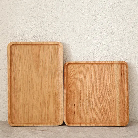 Bandeja de madera de roble cuadrada y rectangular personalizada para uso doméstico