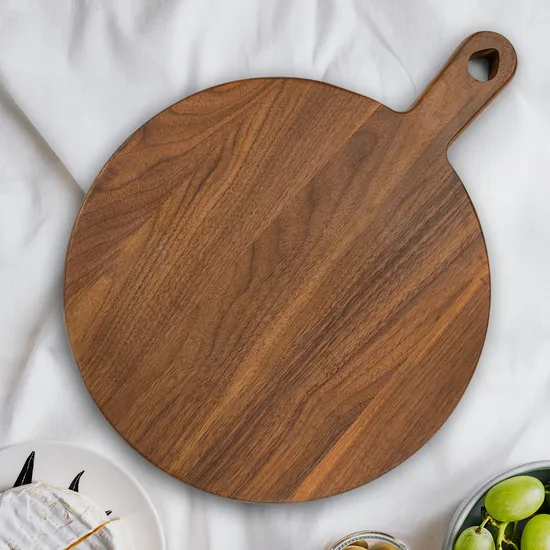 Tabla de cortar de madera redonda de nogal, tabla de cocina para cortar carne, frutas y verduras