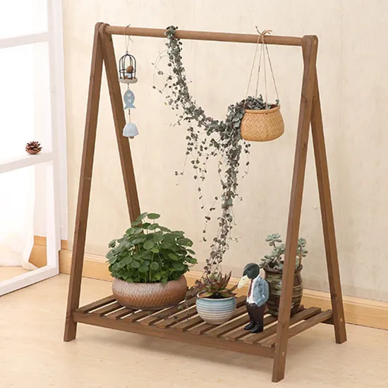 Estante de flores de madera maciza para flores en maceta y plantas colgantes