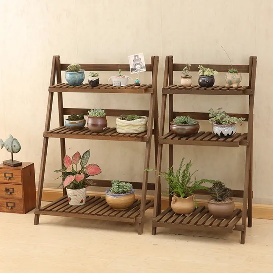 Estante plegable para flores de madera maciza con cuatro y tres capas para jardín