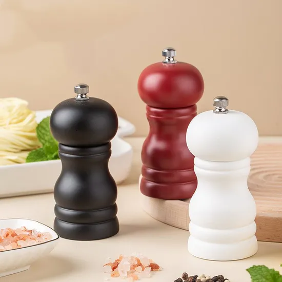 Molinillo manual de madera maciza de 4 pulgadas con acabado de horneado de PU de cocina para pimienta negra recién molida