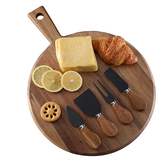 Tabla grande para servir de madera de acacia, tabla para quesos con juego de cubiertos
