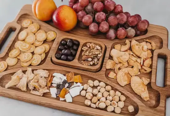 Bandeja grande dividida de madera para embutidos, platos para aperitivos, 19x11,5 pulgadas, bandeja para servir con asas para fiesta