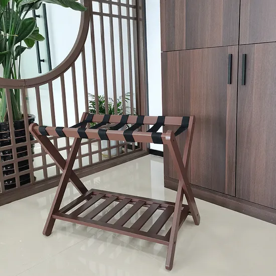 Portaequipajes plegable de bambú y madera de pie para habitación de hotel, portaequipajes para almacenamiento de equipaje.