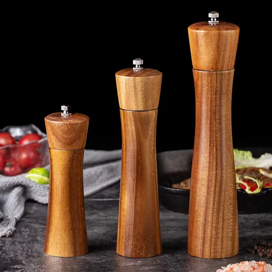 Molinillo manual de madera de acacia bien elaborado para pimienta y especias