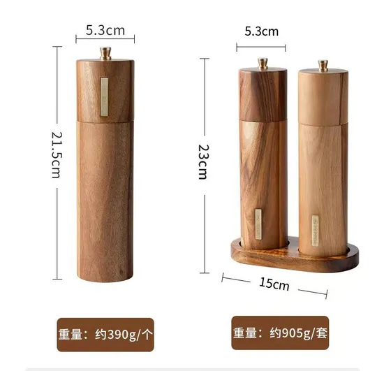 Molinillo de pimienta manual de madera de acacia para moler especias y sal
