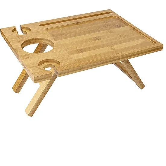 Mesa de vino portátil al aire libre de madera de bambú para playa, estante para vino, para Picnic