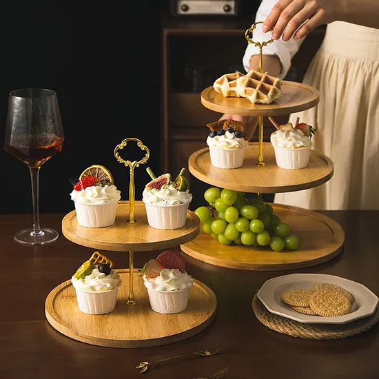 Soporte para tartas de bambú de 4 niveles, seguro para niños, con bordes redondeados, para bodas/fiestas