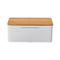 Caja de pan rectangular de Metal, contenedor de almacenamiento de pan con tapa de madera y rejilla